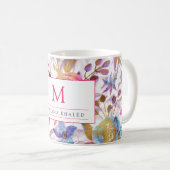 Elegante Aquarellfarben Blumen Rosa und Weiß Kaffeetasse (VorderseiteRechts)