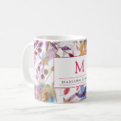 Elegante Aquarellfarben Blumen Rosa und Weiß Kaffeetasse (Vorderseite Links)