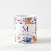 Elegante Aquarellfarben Blumen Rosa und Weiß Kaffeetasse (Mittel)