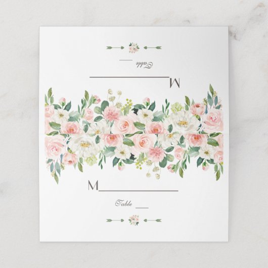 Elegante Aquarellfarben Blush Blume Gold Tischnumm Platzkarte (Außenseite Aufgefaltet)