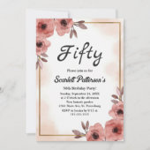 Elegante Aquarellfarben Blütendusche Rose 50. Gebu Einladung (Vorderseite)