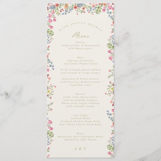 Elegante Aquarellfarben Blütenfrühlingshochzeit Menükarte (Vorderseite)