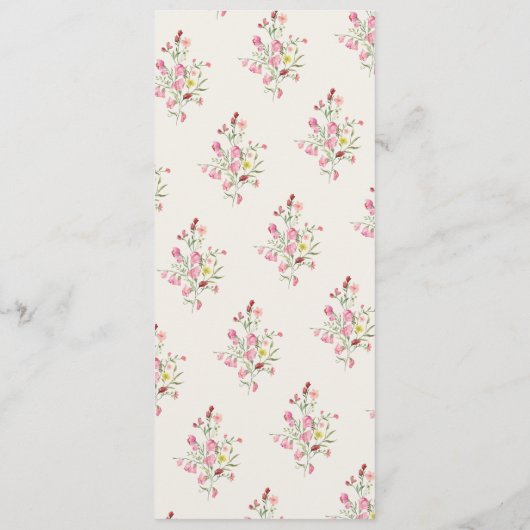 Elegante Aquarellfarben Blütenfrühlingshochzeit Menükarte (Rückseite)