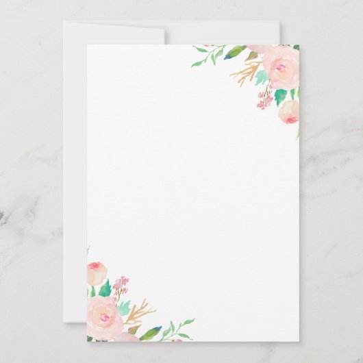 Elegante Aquarellfarben Blütenpink & Gold Baby Dus Einladung (Rückseite)