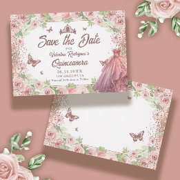 Elegante Aquarellfarben Blütenrot Rosa Quinceanera Save The Date