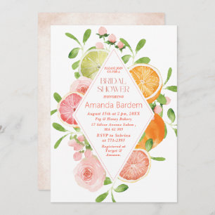Elegante Aquarellfarben Citrus Pink Blume Bridal s Einladung