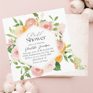 Elegante Aquarellfarben Citrus Pink Blume Bridal S Einladung