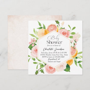 Elegante Aquarellfarben Citrus Pink Blume Kinderdu Einladung