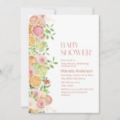 Elegante Aquarellfarben Citrus Pink Blume Kindersh Einladung (Vorderseite)