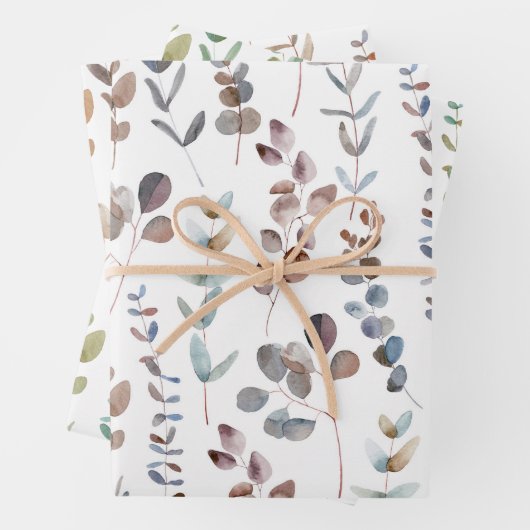 Elegante Aquarellfarben Eukalyptus-Blätter Geschenkpapier Set (Beispiel)