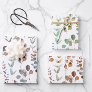 Elegante Aquarellfarben Eukalyptus-Blätter  Geschenkpapier Set
