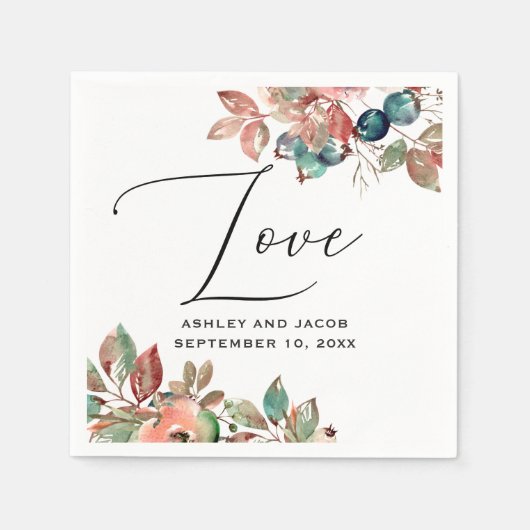 Elegante Aquarellfarben fallen blumengeschmückte H Serviette (Vorderseite)