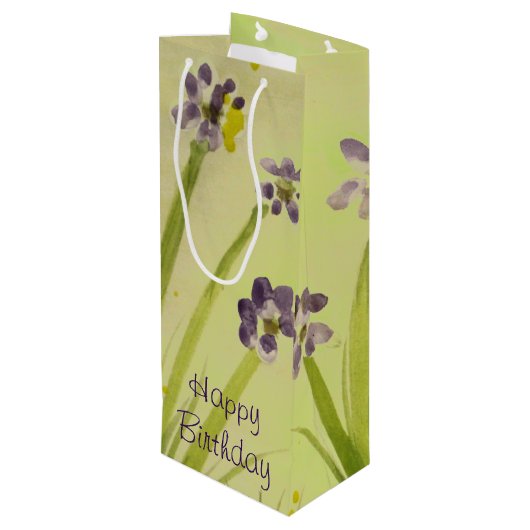 Elegante Aquarellfarben floral Accented Geschenktüte Für Weinflaschen (Rückseite Schrägansicht)