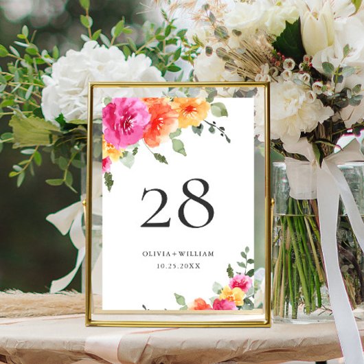 Elegante Aquarellfarben Hellrosa Blume Hochzeit Tischnummer