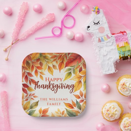 Elegante Aquarellfarben-Herbstlaube - Grenz-Ernted Pappteller (Party)