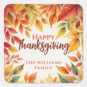 Elegante Aquarellfarben-Herbstlaube - Grenz-Ernted Quadratischer Aufkleber (Vorderseite)