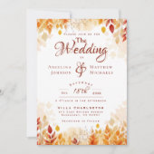 Elegante Aquarellfarben Herbstlaube Rustikale Hoch Einladung (Vorderseite)