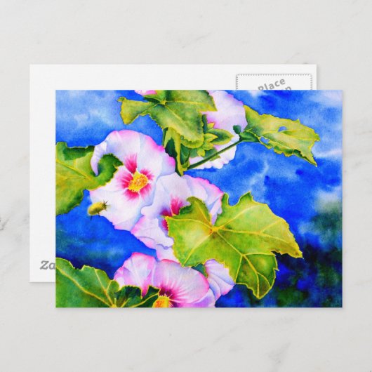 Elegante Aquarellfarben Hollyhocks Postkarte (Vorne/Hinten)