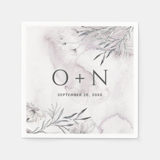 Elegante Aquarellfarben lila Blumenhochzeit Serviette (Vorderseite)