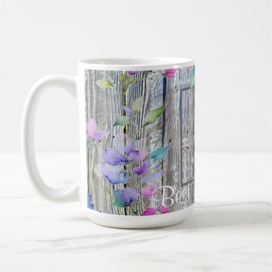 Elegante Aquarellfarben lila Wildblumen Barnwood M Kaffeetasse (Links)