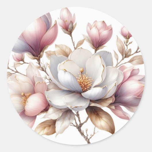 Elegante Aquarellfarben magnolische Blume Runder Aufkleber (Vorderseite)