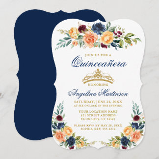 Elegante Aquarellfarben Mixed Floral Blue Quincean Einladung