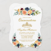 Elegante Aquarellfarben Mixed Floral Quinceanera Einladung (Vorne/Hinten)
