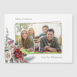 Elegante Aquarellfarben, Pine & Gold-Rahmen-Foto Magnetkarte