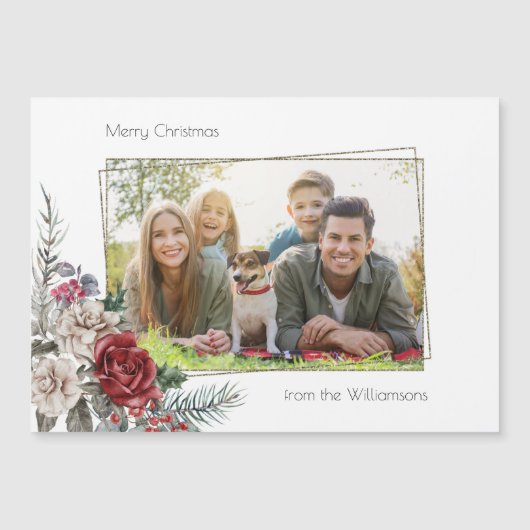 Elegante Aquarellfarben, Pine & Gold-Rahmen-Foto Magnetkarte (Vorderseite)