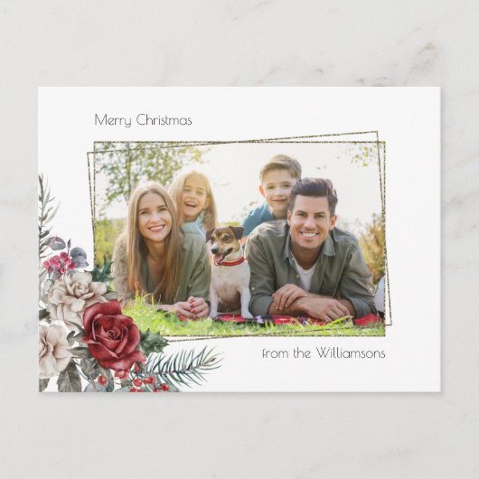 Elegante Aquarellfarben, Pine & Gold-Rahmen-Foto Postkarte (Vorderseite)