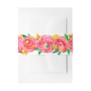 Elegante Aquarellfarben Rosa Blume Einladung Bauch Einladungsbanderole