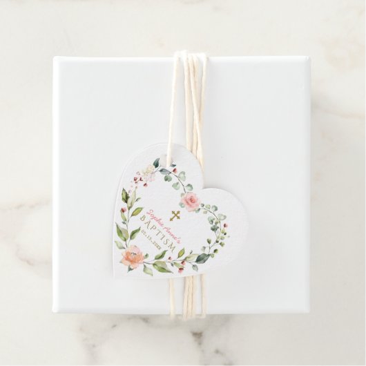 Elegante Aquarellfarben Rosa Blume Gold Cross Tauf Geschenkanhänger (Beispiel)