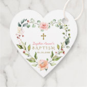 Elegante Aquarellfarben Rosa Blume Gold Cross Tauf Geschenkanhänger (Rückseite)