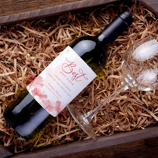 Elegante Aquarellfarben Rosa Blume Weinetikett