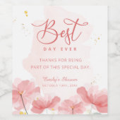 Elegante Aquarellfarben Rosa Blume Weinetikett (Einzelnes Label)