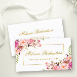 Elegante Aquarellfarben Rosa Flora und Goldrahmen Visitenkarte<br><div class="desc">Elegante Aquarellfarben Rosa Blush Floral und Goldrahmen Visitenkarte</div>