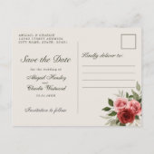 Elegante Aquarellfarben Rosa Rote Rosen Save the D Ankündigungspostkarte (Rückseite)