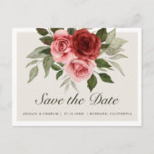 Elegante Aquarellfarben Rosa Rote Rosen Save the D Ankündigungspostkarte (Vorderseite)