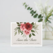 Elegante Aquarellfarben Rosa Rote Rosen Save the D Ankündigungspostkarte (Stehend Vorderseite)