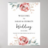 Elegante Aquarellfarben-Rose Begrüßungszeichen Poster (Vorne)