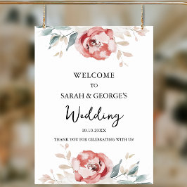 Elegante Aquarellfarben-Rose Begrüßungszeichen Poster