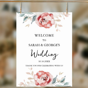 Elegante Aquarellfarben-Rose Begrüßungszeichen Poster