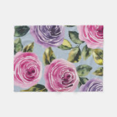 Elegante Aquarellfarben Rose Blumendesign Fleecedecke (Vorderseite (Horizontal))