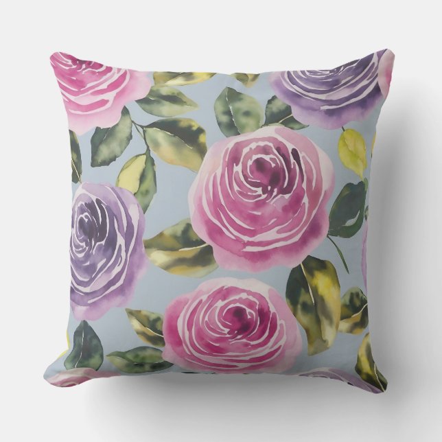 Elegante Aquarellfarben Rose Blumendesign Kissen (Vorderseite)