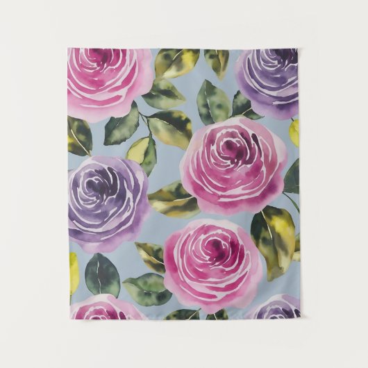 Elegante Aquarellfarben Rose Blumendesign Wandteppich (Vorderseite)