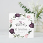Elegante Aquarellfarben Rose Blumenmuster 50. Gebu Einladung (Stehend Vorderseite)