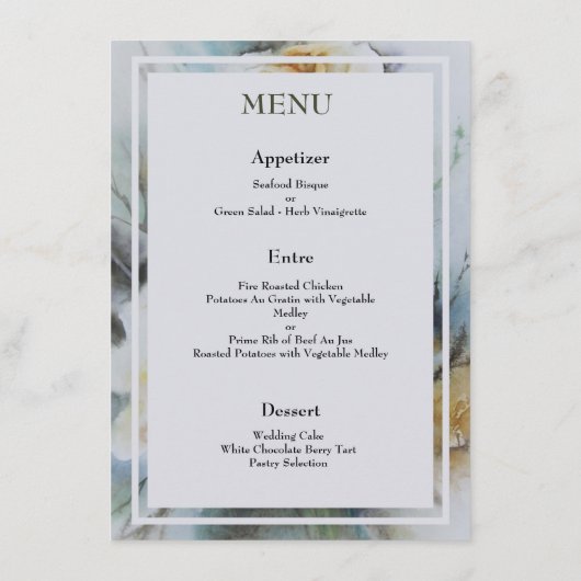 Elegante Aquarellfarben Rose Creme and Sage Green Menükarte (Rückseite)
