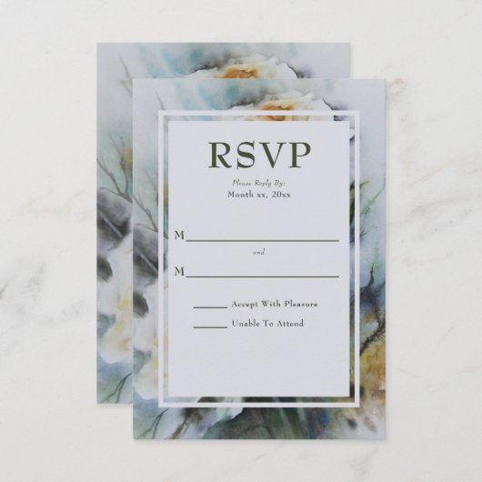 Elegante Aquarellfarben Rose Creme and Sage Green RSVP Karte (Vorne/Hinten)