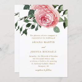 Elegante Aquarellfarben Rose Einladung Hochzeit