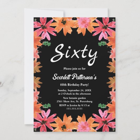 Elegante Aquarellfarben-Rose fallen am 60. Geburts Einladung (Vorderseite)